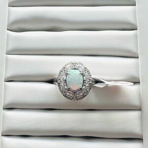 Bomb Party Opal Halo Ring size 10 with Silver band